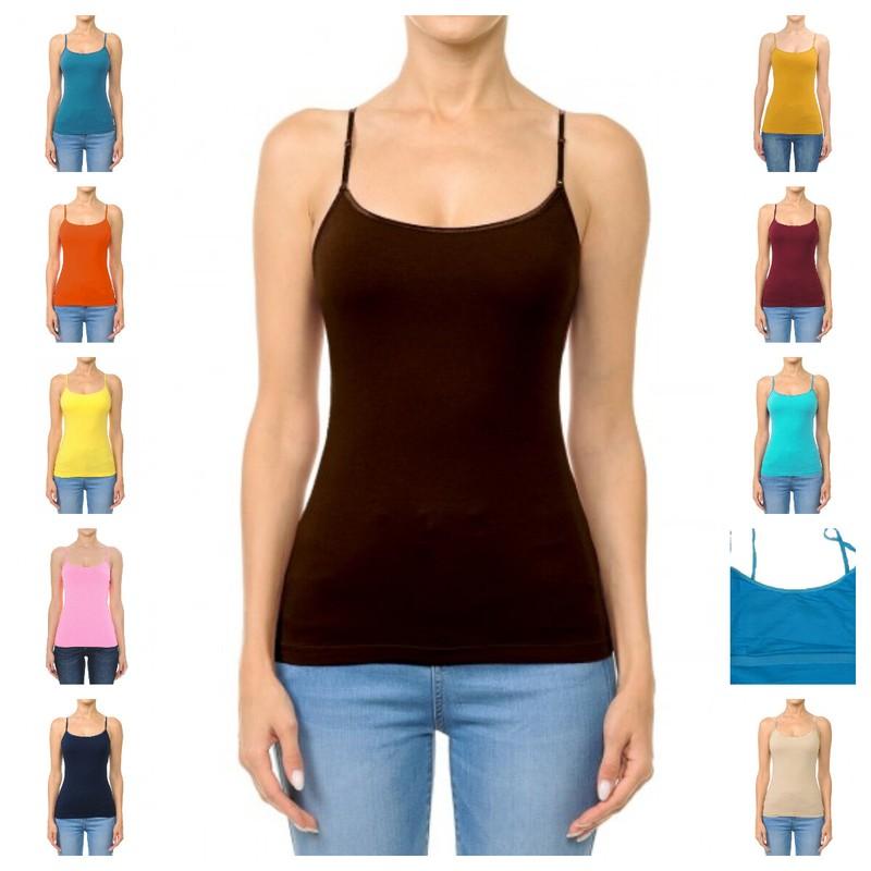 LONG Cami w/ Shelf Bra Adjustable Spaghetti Strap TANK TOP CAMISOLE S-3XL