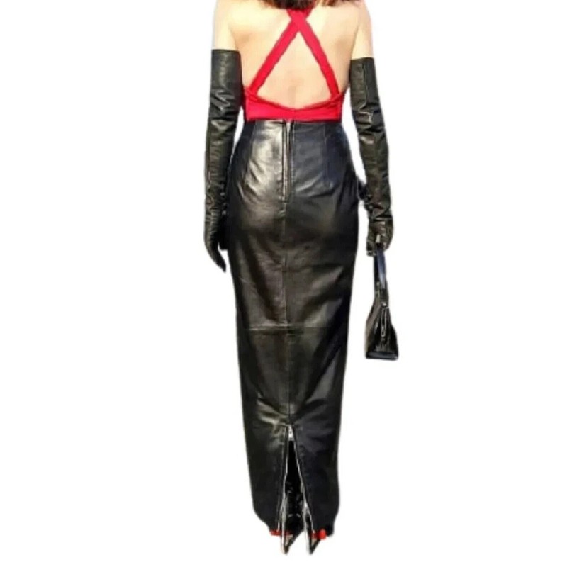 Long Genuine Women Skirt Lambskin Black Handmade Leather 100% Soft Stylish Party