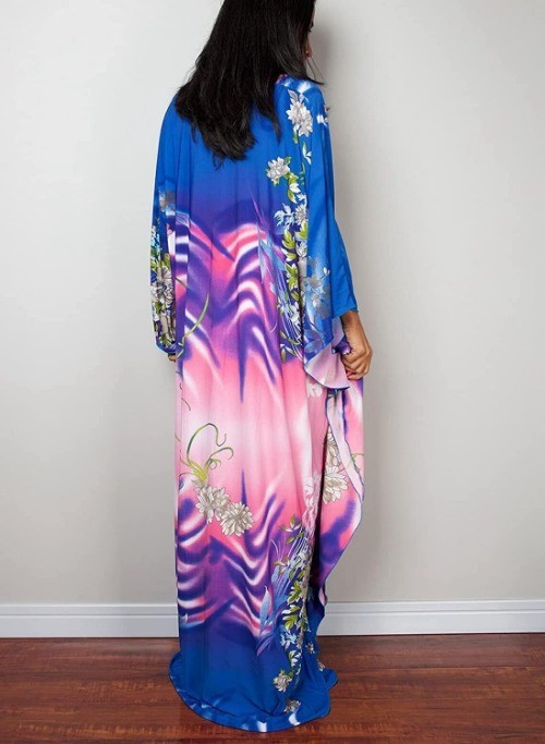 Long Kaftan Dress Women Maxi Short Sleeve Swimsuit Gown Cover Up Caftan Kimono