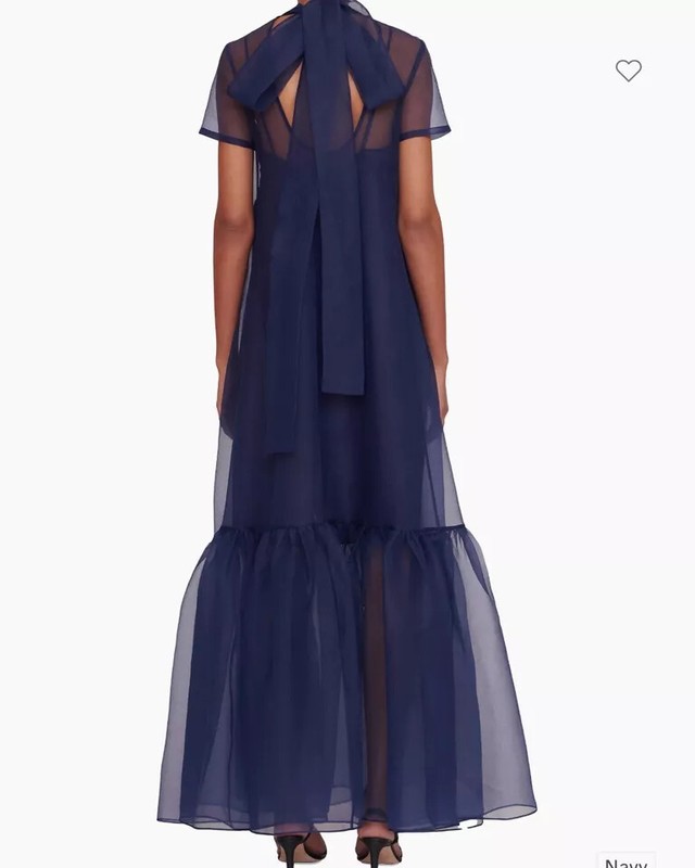 Long Navy Blue Organza Dress Evening Party Cocktail Bridesmaid Wedding Gown