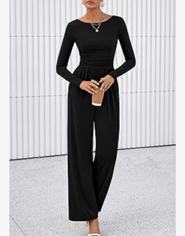 Long Sleeve Black Jumpsuit Women's Casual Elegant Romper Size Medium