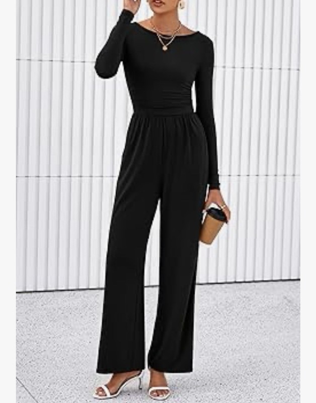 Long Sleeve Black Jumpsuit Women's Casual Elegant Romper size Medium