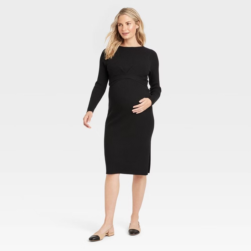 Long Sleeve Mini Maternity Wrap Sweater Dress - Isabel Maternity By Ingrid