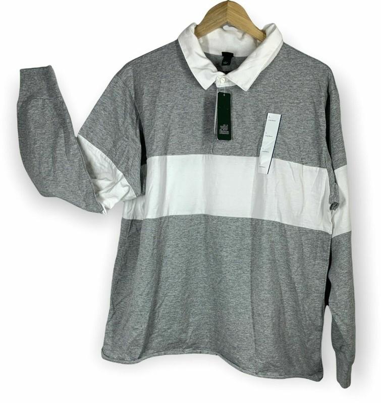 Long Sleeve Unisex Oversized Rugby Polo T-Shirt Wild Fable Gray Striped XXL