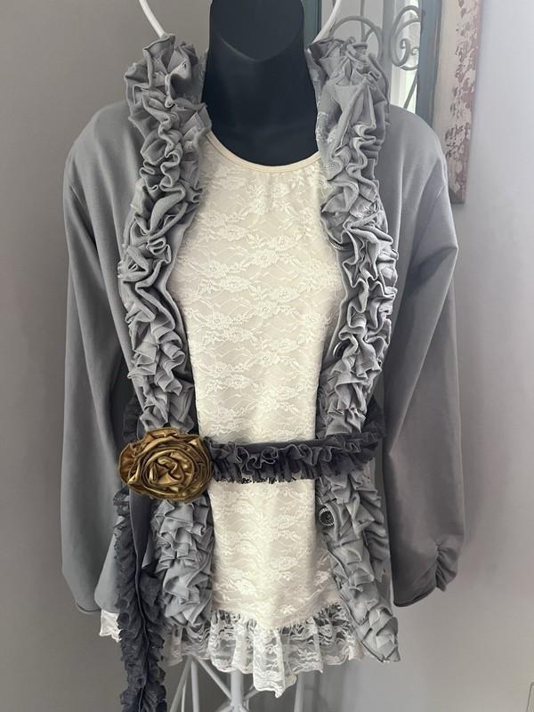 Lot-3 Persnickety Womens Ivory Lace Sleeve Top Ruffle Hoodie Jacket Gold Belt