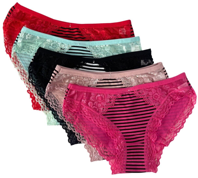 Lot Of 5 Womens Sexy Bikini Panties Brief Floral Lace Cotton Underwear