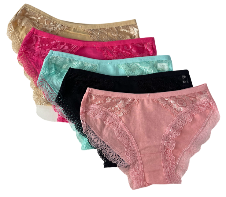 Lot Of 5 Womens Sexy Bikini Panties Brief Floral Lace Cotton Underwear