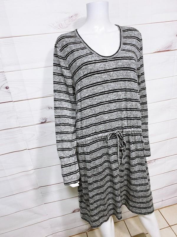 Lou & Grey For Loft Womens Dress Size XL Gray Striped Elastic Waist Stretch