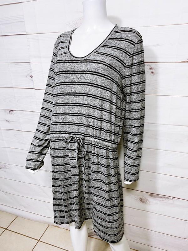 Lou & Grey For Loft Womens Dress Size XL Gray Striped Elastic Waist Stretch