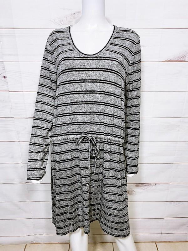 Lou & Grey For Loft Womens Dress Size XL Gray Striped Elastic Waist Stretch