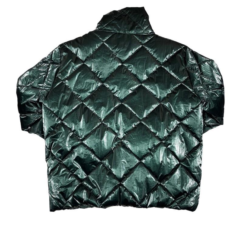 Lou & Grey Quilted Puffer Jacket Size M Shiny Emerald Green Diamond Padded Coat