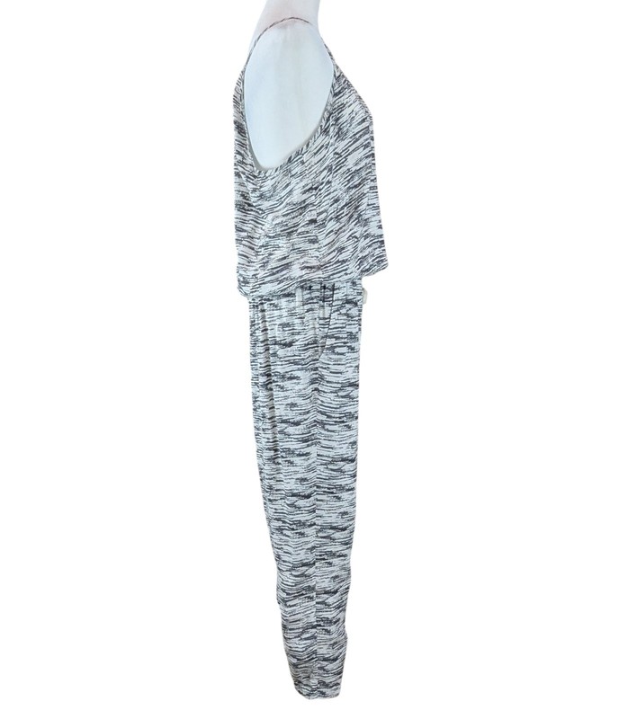 Lou & Grey Spaghetti Strap Jumpsuit Size Med Gray Ivory Drawstring-Waist Pockets