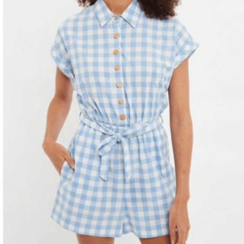 Louche Addie Picnic Check Playsuit Blue And White Size US 10