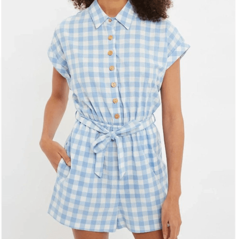 Louche Addie Picnic Check Playsuit Blue and White Size US 10