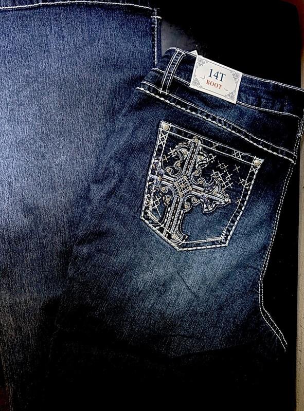 Love Indigo Women’s Embellished Mid Rise Bootcut Jeans Size 14 Tall NEW Tags