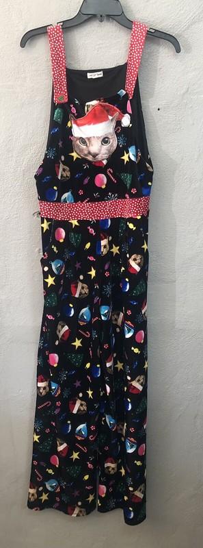 Love on a Hanger One Piece Christmas Bib Overalls Jumpsuit Cat Sz Medium Velour