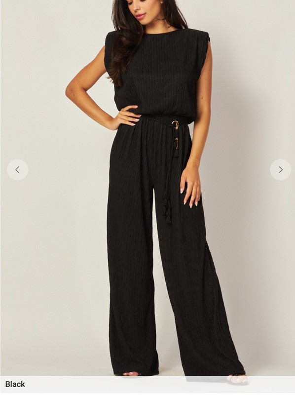 Love Poem IRIS 7J Crinkle Plisse Jumpsuit Wide Leg Stretchy Belted Elastic Waist