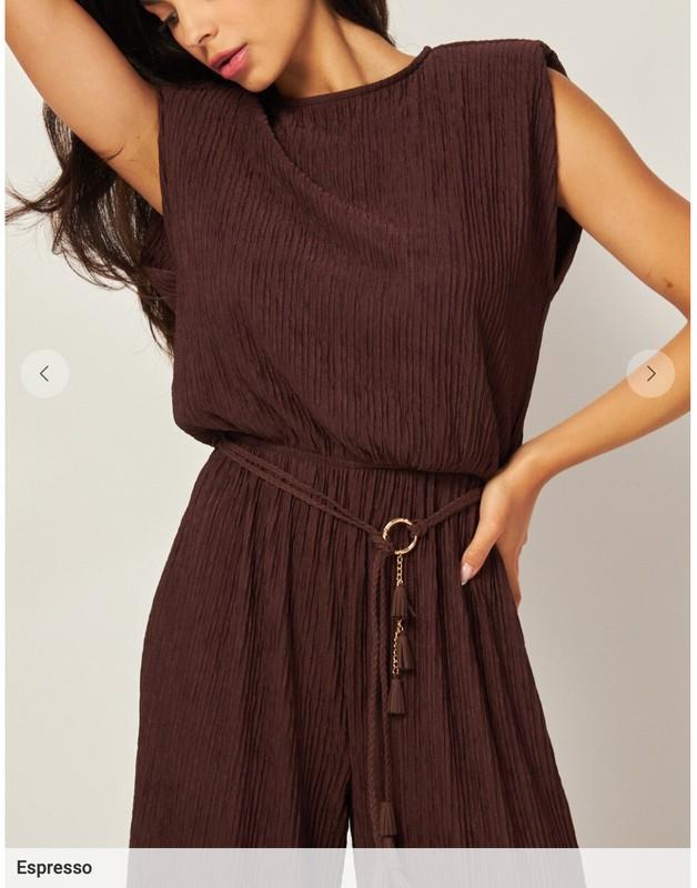 Love Poem IRIS 7J Crinkle Plisse Jumpsuit Wide Leg Stretchy Belted Elastic Waist