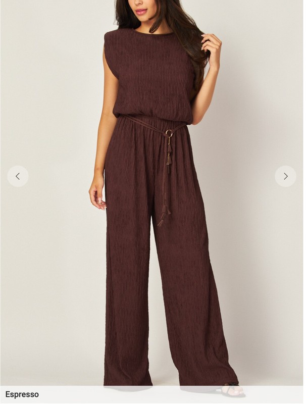 Love Poem IRIS 7J Crinkle Plisse Jumpsuit Wide Leg Stretchy Belted Elastic Waist