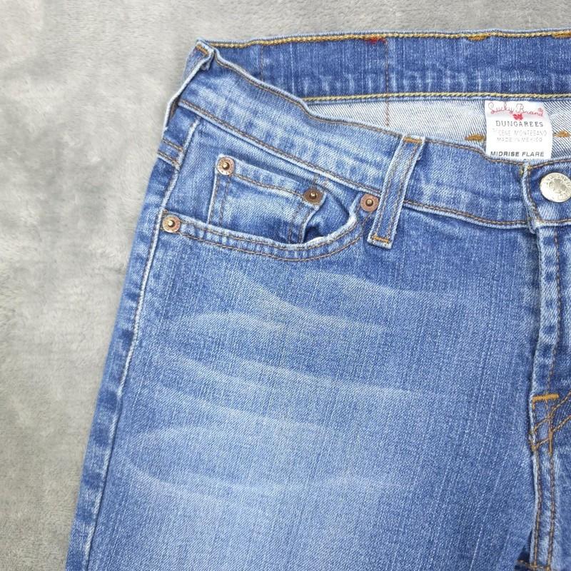 Lucky Brand Dungarees Jeans Womens 27 Blue Midrise Flare Stretch Denim 5 Pocket