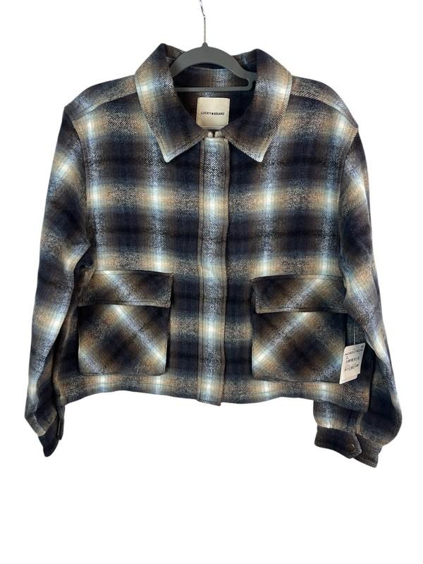 Lucky Brand Woman’s Plaid Cropped Flannel Button Up Jacket Size XL