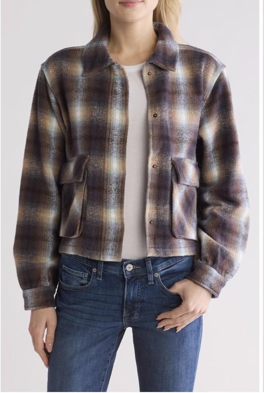 Lucky Brand Woman’s Plaid Cropped Flannel Button Up Jacket Size XL