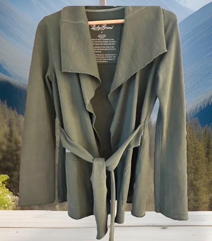 Lucky Brand Women’s Size Small Olive Green Long Sleeve Tie Waist Sweater