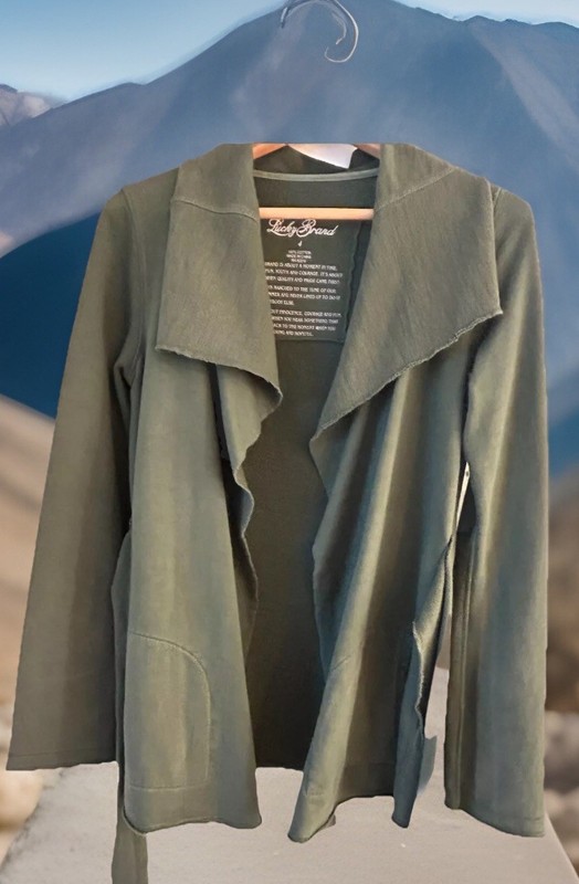 Lucky Brand Women’s Size Small Olive Green Long Sleeve Tie Waist Sweater