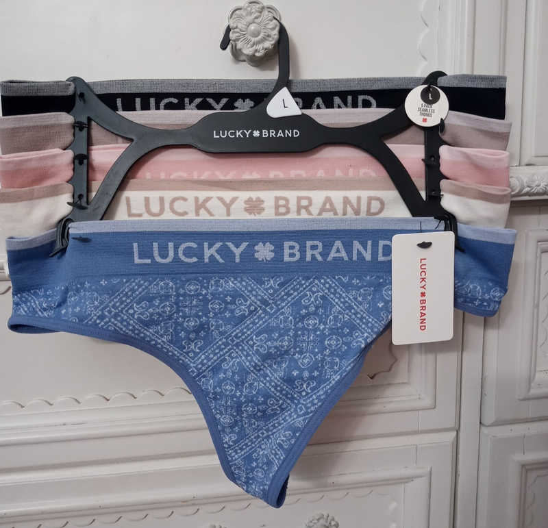 Lucky Brand Womens 5-Pack Seamless Thong Panties Logo Sz Small ~ Large Or XL NWT
