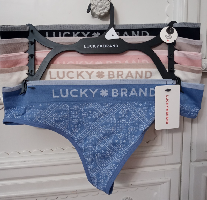 Lucky Brand Womens 5-Pack Seamless Thong Panties Logo Sz Small ~ Large or XL NWT
