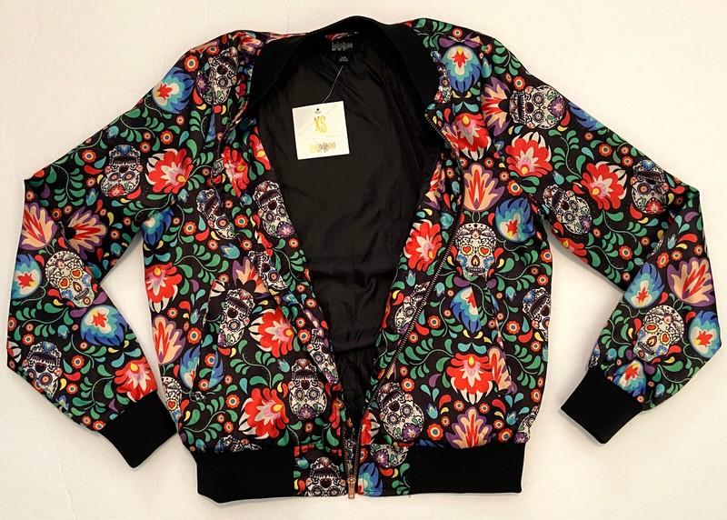 Lularoe Rare Colorful Sugar Skull Front Zip Bomber Jacket Coat Women's XS NEW