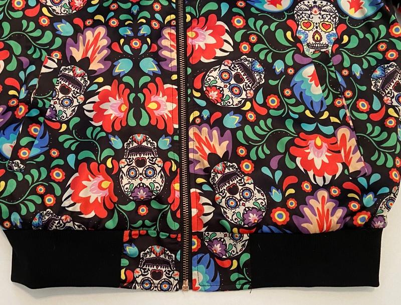 Lularoe Rare Colorful Sugar Skull Front Zip Bomber Jacket Coat Women's XS NEW