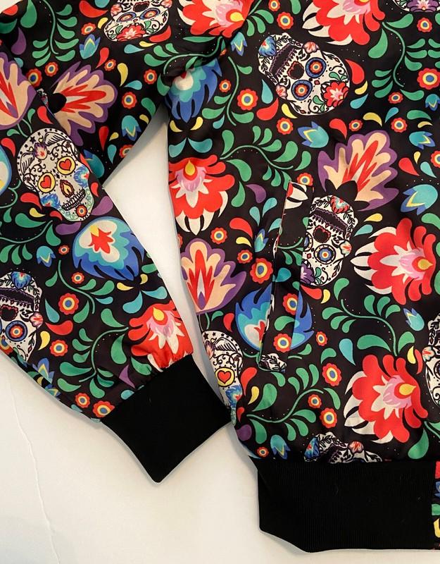 Lularoe Rare Colorful Sugar Skull Front Zip Bomber Jacket Coat Women's XS NEW