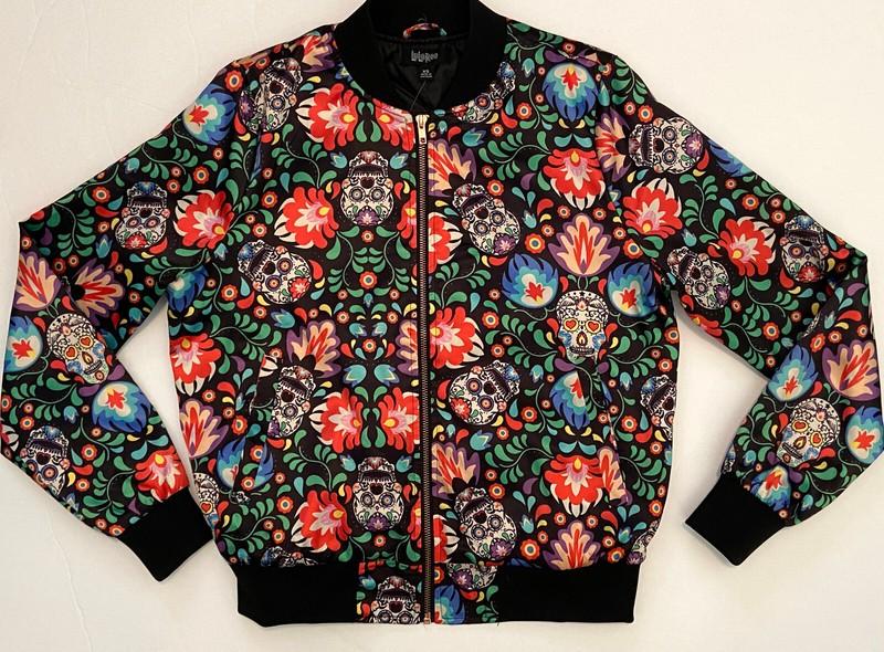 Lularoe Rare Colorful Sugar Skull Front Zip Bomber Jacket Coat Women's XS NEW