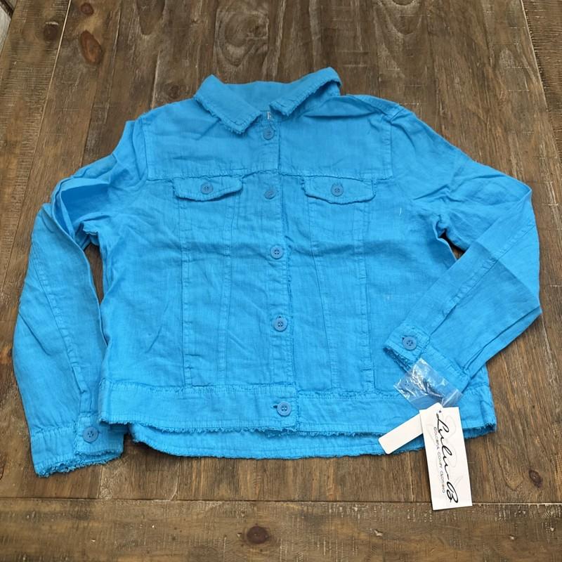 Lulu-B Frayed Linen Jacket Clear Turqouise Blue LIN7403 Large