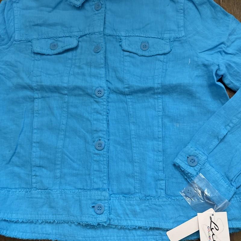 Lulu-B Frayed Linen Jacket Clear Turqouise Blue LIN7403 Large