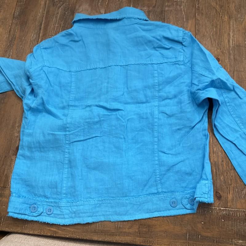 Lulu-B Frayed Linen Jacket Clear Turqouise Blue LIN7403 Large