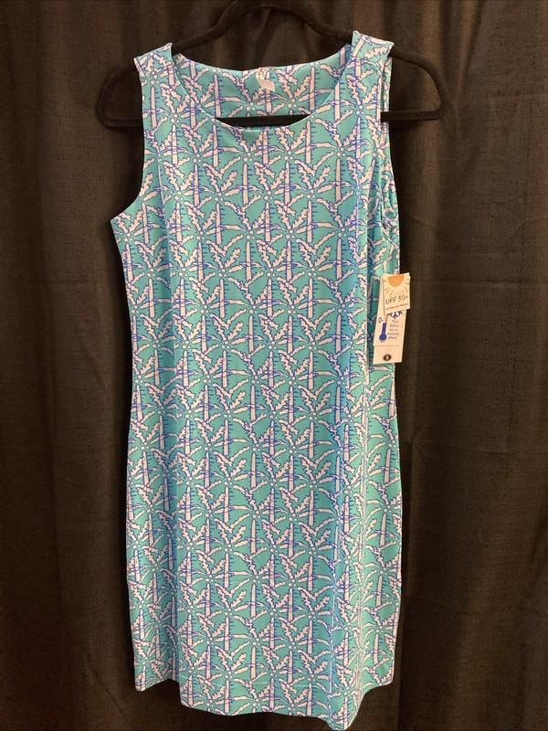 Lulu B Small Boat Neck Dress Teal White Upf50