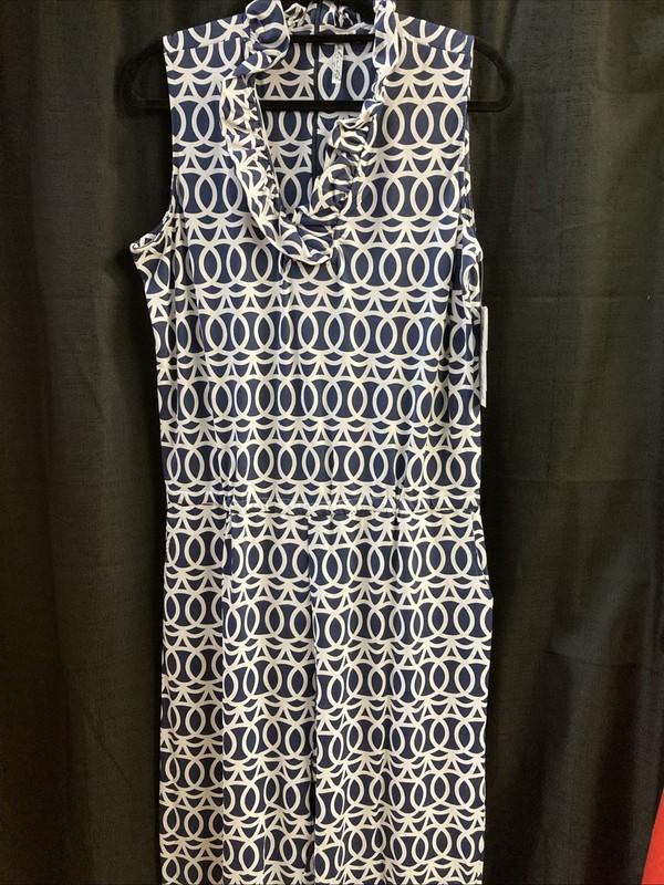 Lulu B XL Ruffle Jumpsuit Zipper Navy White Upf50