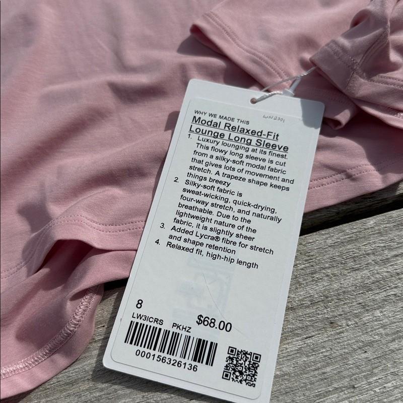 Lululemon Modal Relaxed-Fit Lounge Long Sleeve Pink Haze Size 8 NWT