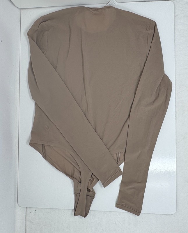 LULULEMON Nulu Mesh Long-Sleeve Crewneck Bodysuit Taupetastic Sz S