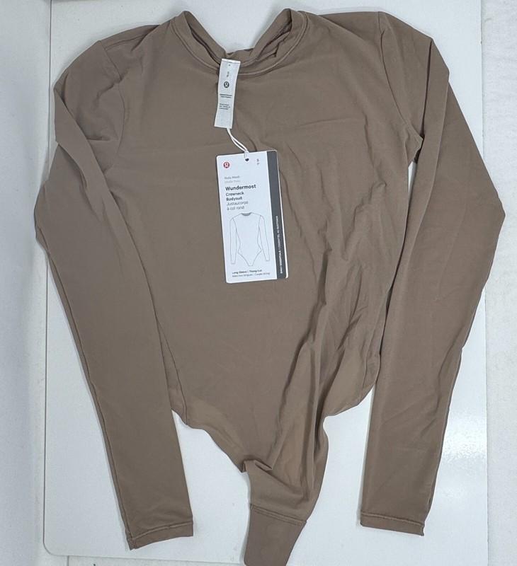 LULULEMON Nulu Mesh Long-Sleeve Crewneck Bodysuit Taupetastic Sz S