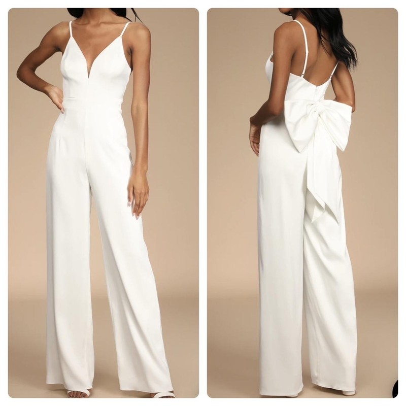 Lulus Angelic Satin Bow Sleeveless Jumpsuit White XS Wedding GNO Party Pantsuit