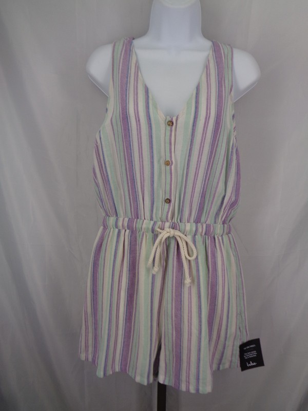 Lulus Forever Adventure Lilac Stripe Romper Size Small Drawstring Sleeveless New