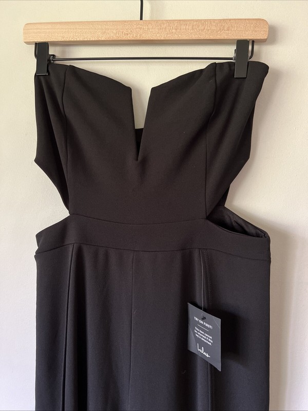 Lulus Make Your Statement Black Strapless Cutout Wide-Leg Jumpsuit Size Large L