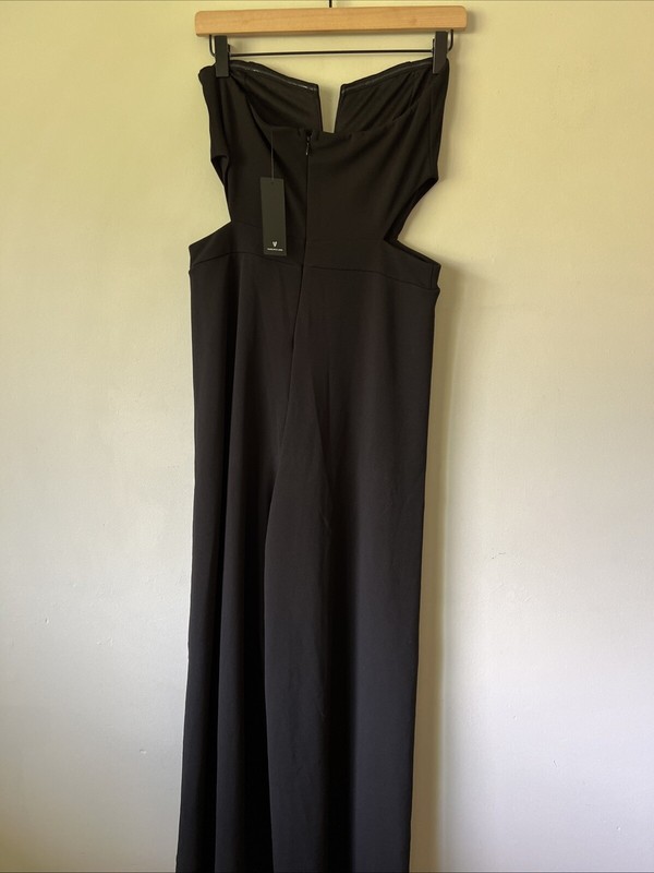 Lulus Make Your Statement Black Strapless Cutout Wide-Leg Jumpsuit Size Large L