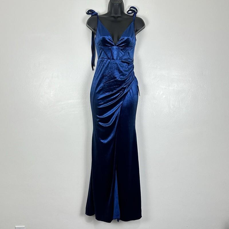 Lulus S Stately Sweetie Royal Blue Velvet Velour Bustier Tie-Strap Maxi Dress