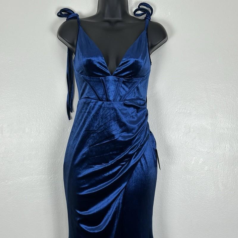 Lulus S Stately Sweetie Royal Blue Velvet Velour Bustier Tie-Strap Maxi Dress