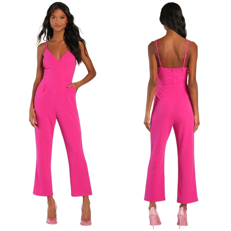 Lulus Signature Cutie Hot Pink V-Neck Sleeveless Jumpsuit size Small NWT