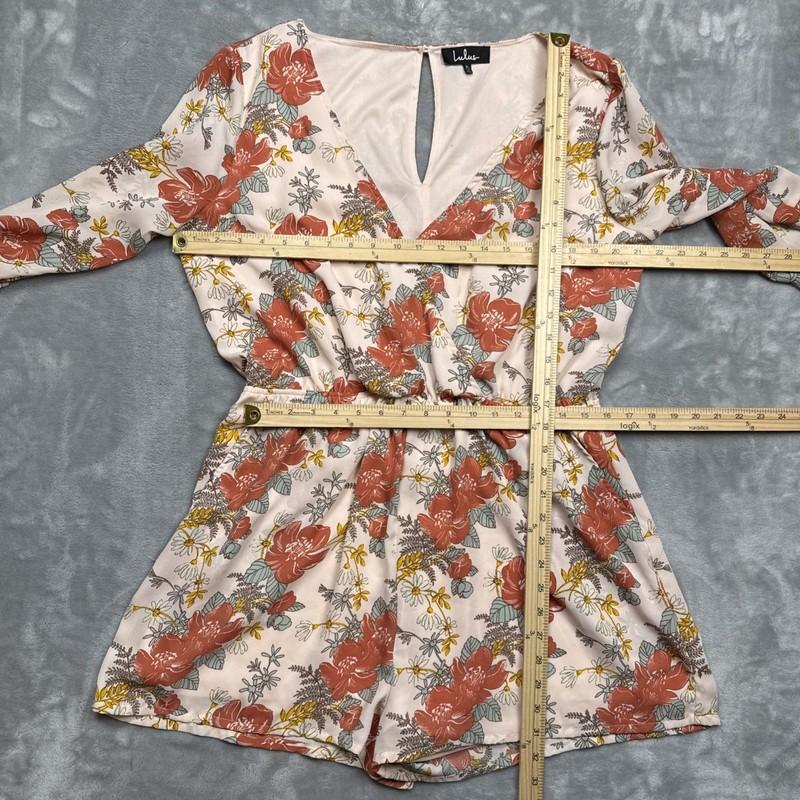 Lulus Women XL Always Thriving Blush Pink Floral Print Bell Sleeve Floral Romper
